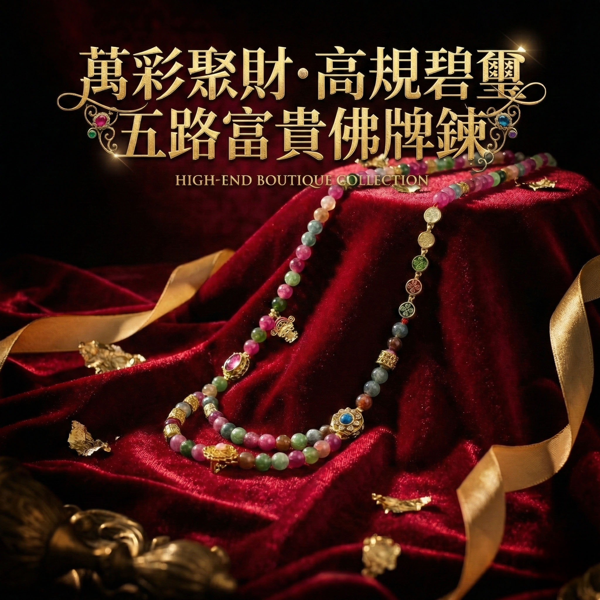 開運NOW-萬彩聚財・高規碧璽五路富貴佛牌鍊