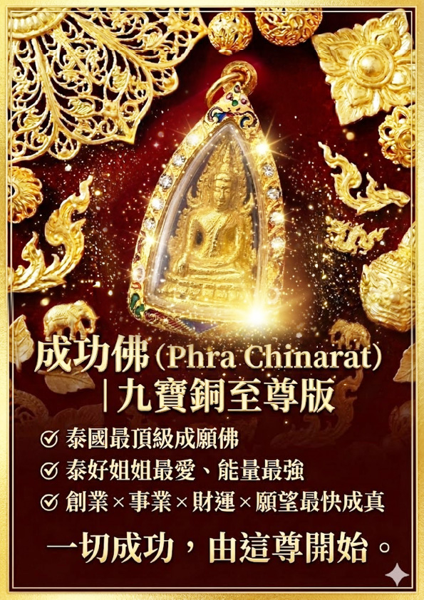 開運NOW-【龍婆大師加持限定】成功佛佛牌 × 至尊九寶銅版 產品說明