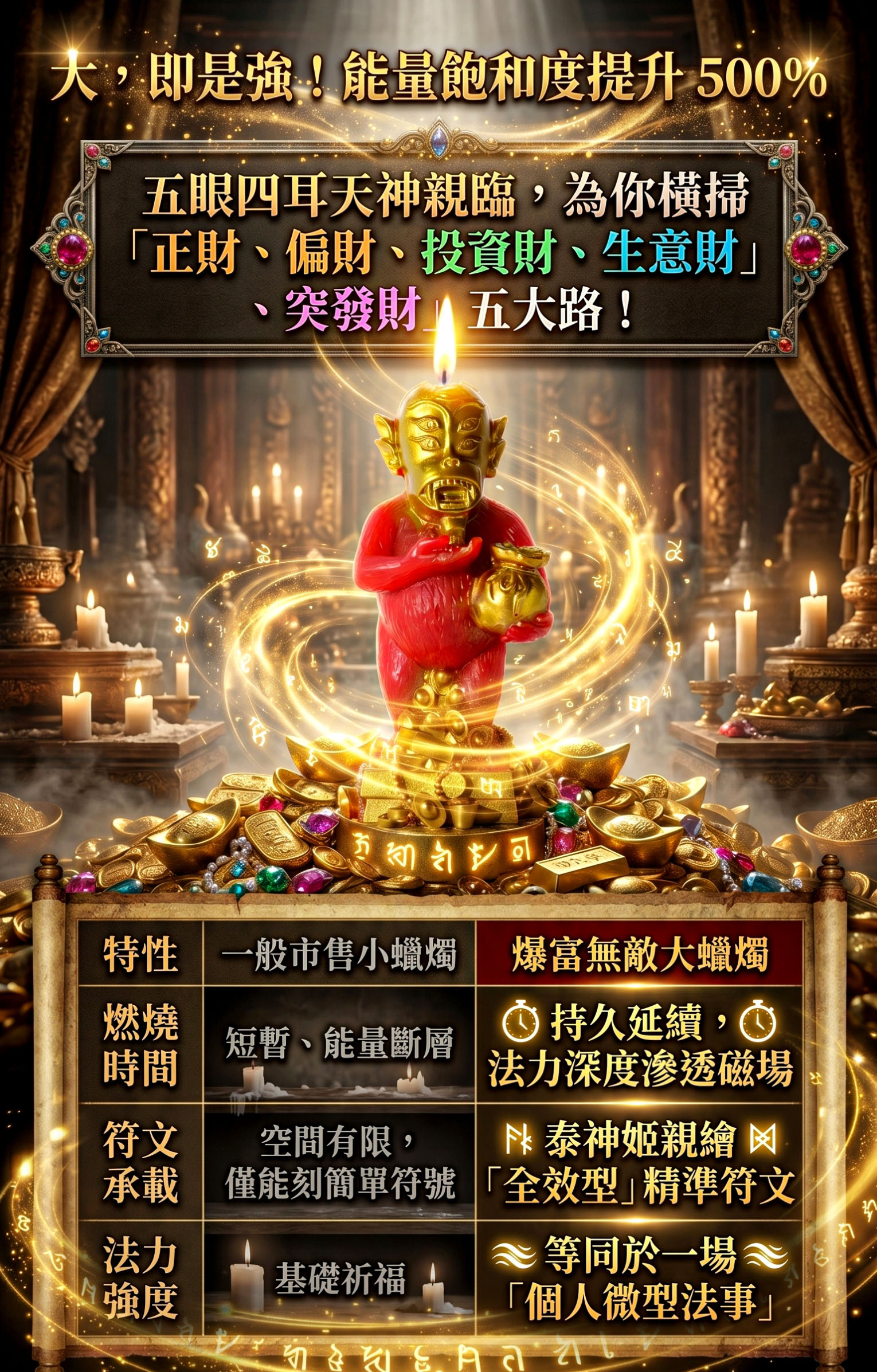 五眼四耳爆富大蠟燭▲招財