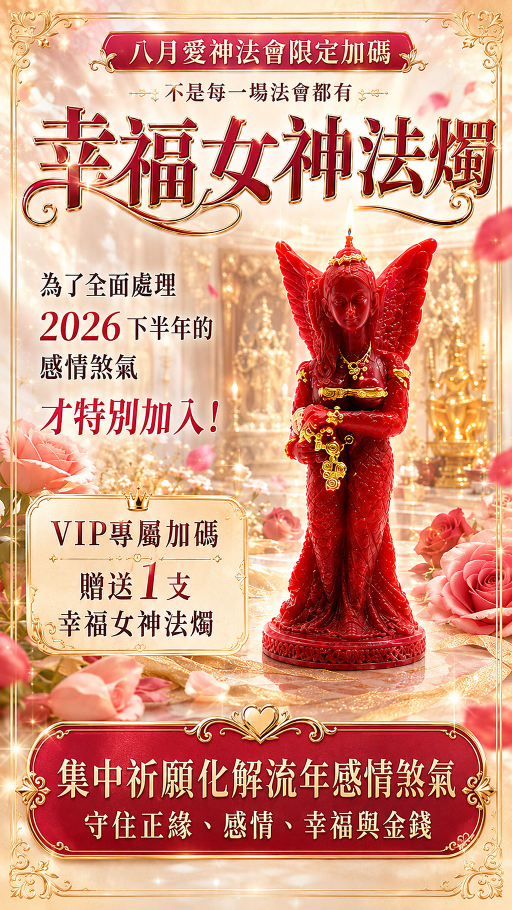 開運NOW-【以愛為名】愛神護持大法會VIP送幸福女神法燭1支 產品說明