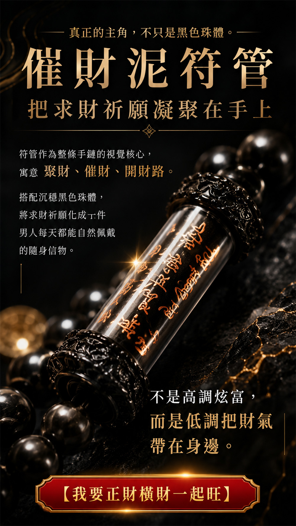 泰幸福-男款|億萬富翁催財泥符管手鏈 產品說明