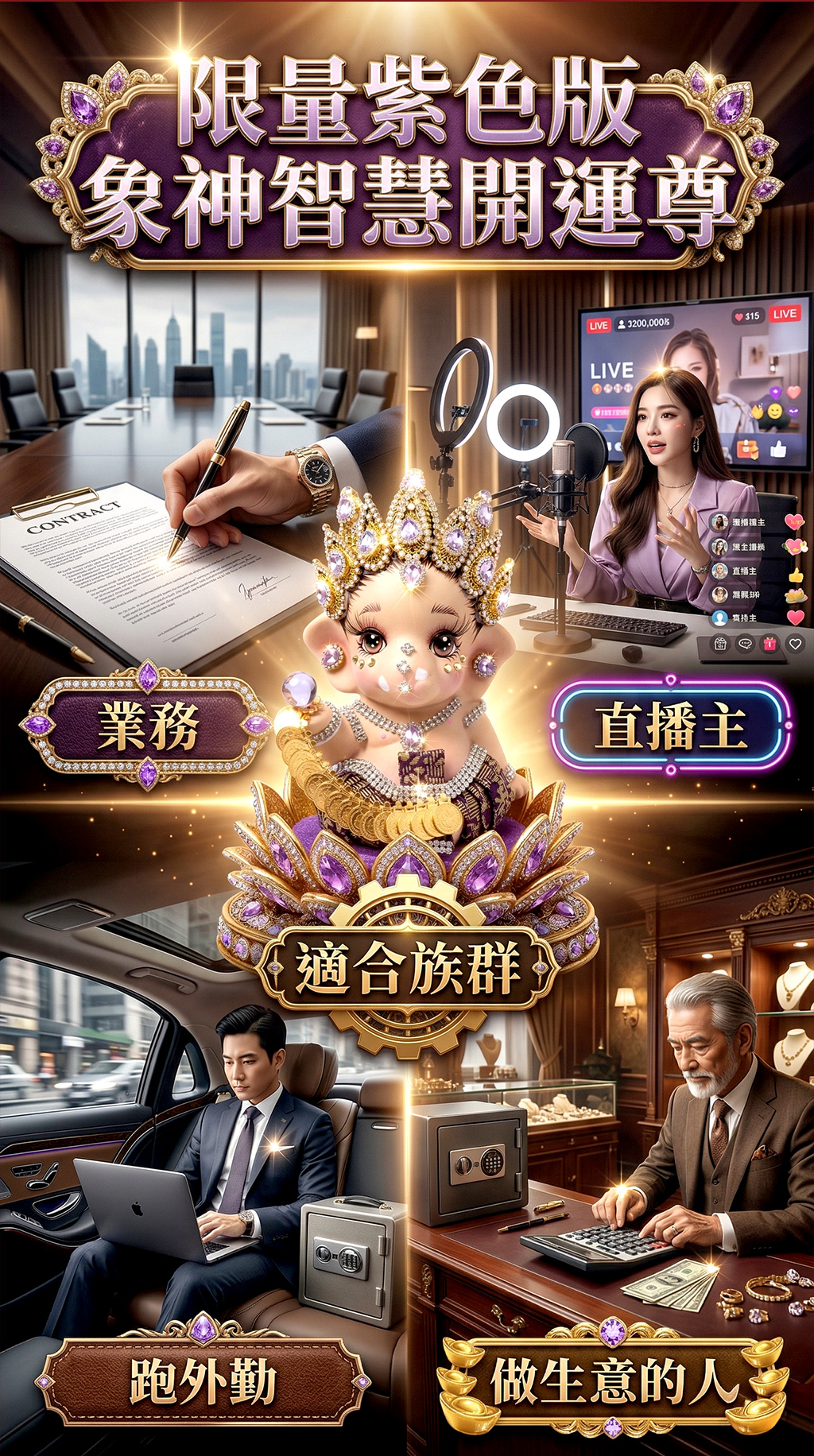 大辣天后宮-【預購】《無限智慧》限量版象神供奉尊（紫） 產品說明