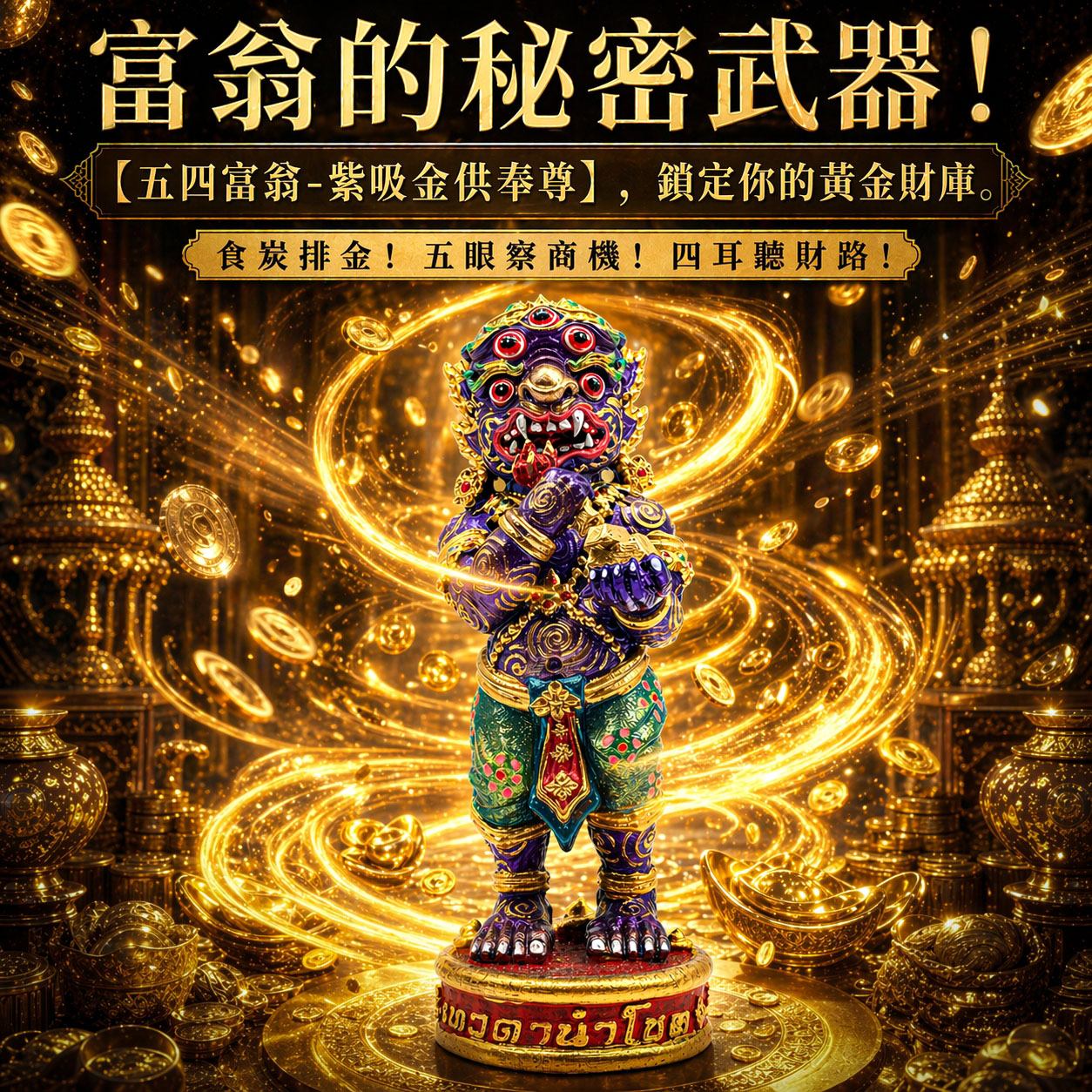 開運NOW-【五眼四耳供奉尊】五四富翁-紫吸金供奉尊＿送佛均山代供一年＿