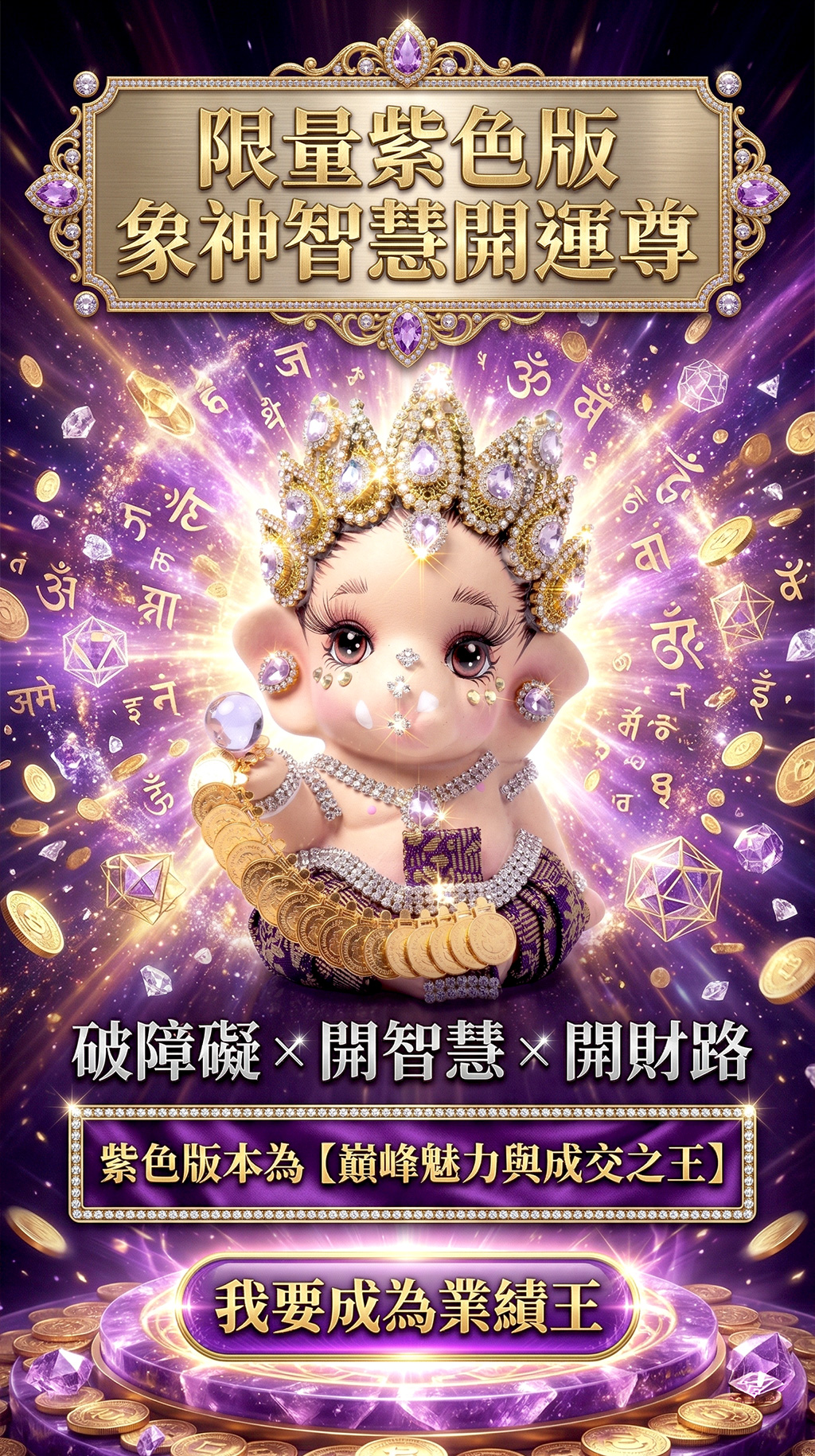 大辣天后宮-【預購】《無限智慧》限量版象神供奉尊（紫） 產品說明