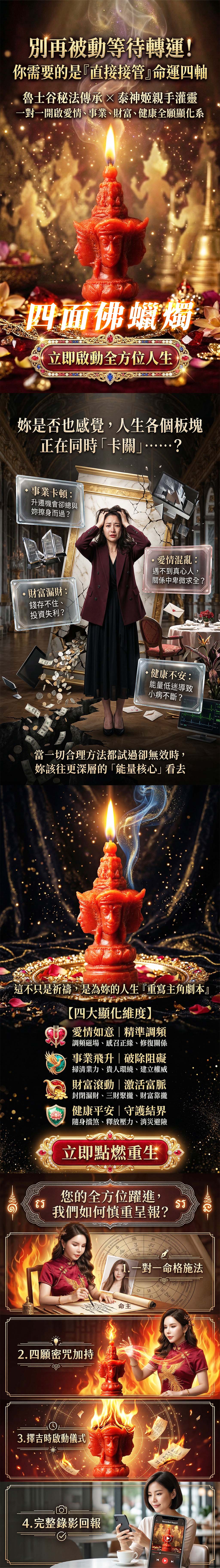 開運NOW-【星期四】丁酉月・泰流月-貴人和合轉運術＋四面佛法燭 產品說明