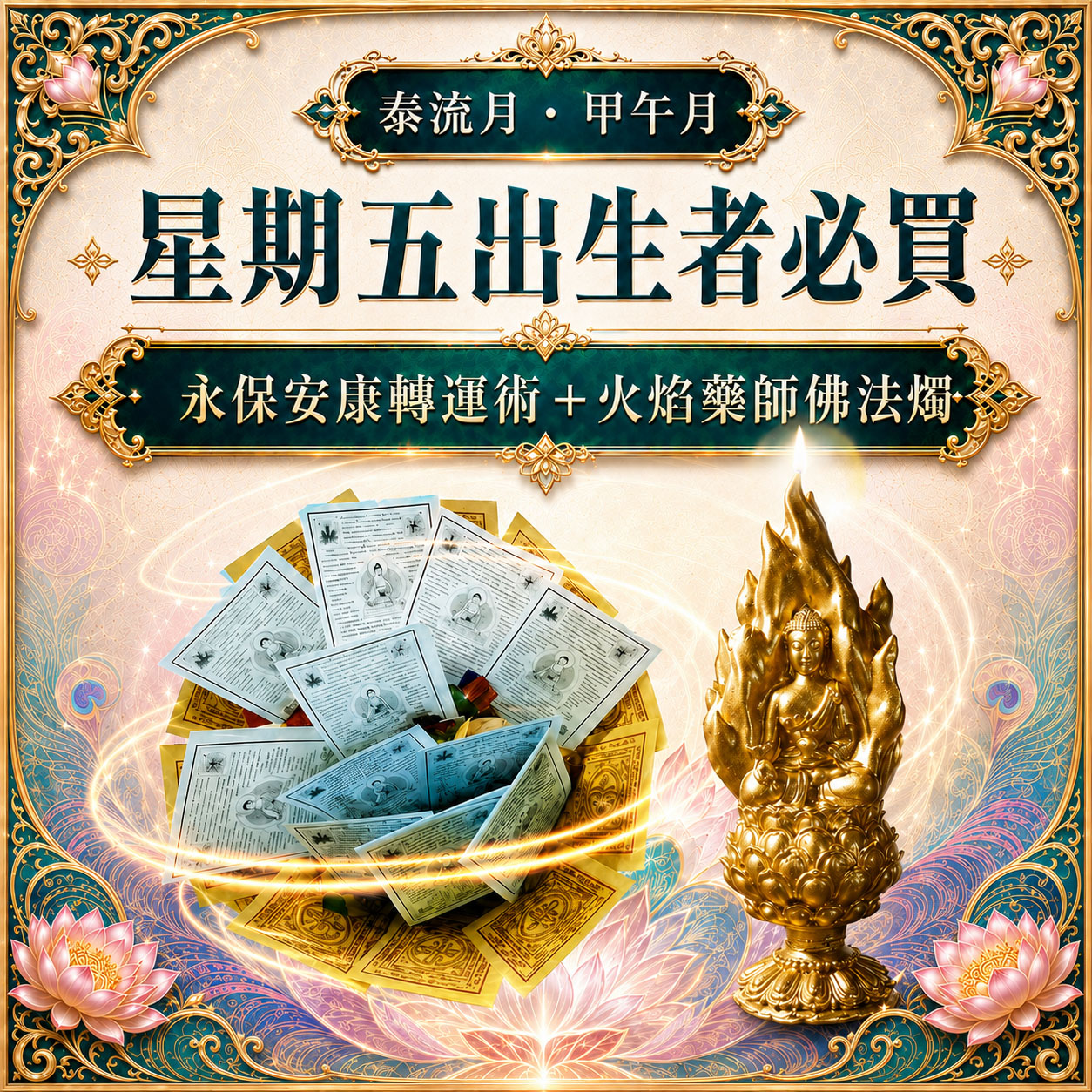 開運NOW-【星期五】甲午月・泰流月・永保安康轉運術+火焰藥師佛法燭 產品說明