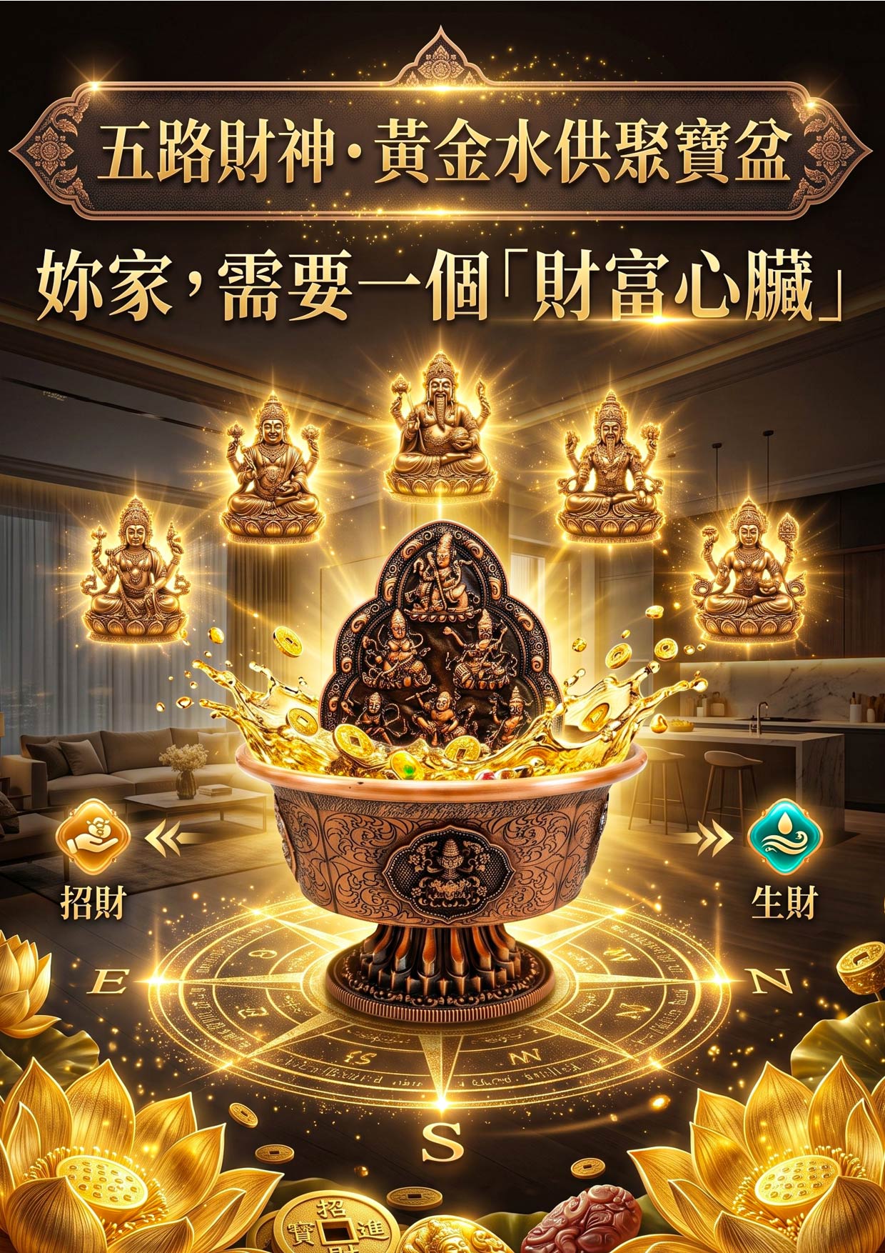 開運NOW-【開運珍藏】五路財神・黃金水供聚寶盆 - 預購 產品說明