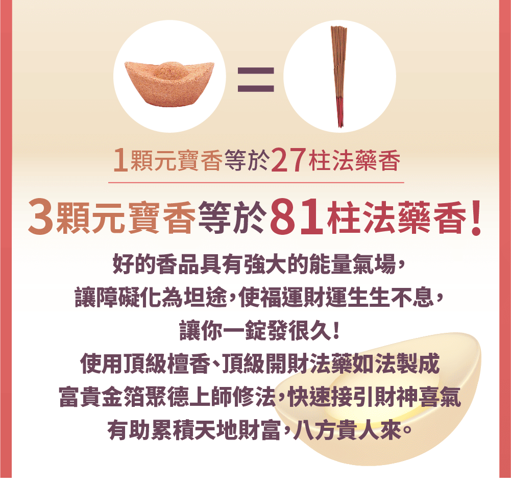 大辣天后宮-【一粒萬倍日.快速進財法】元寶香3顆-代燒