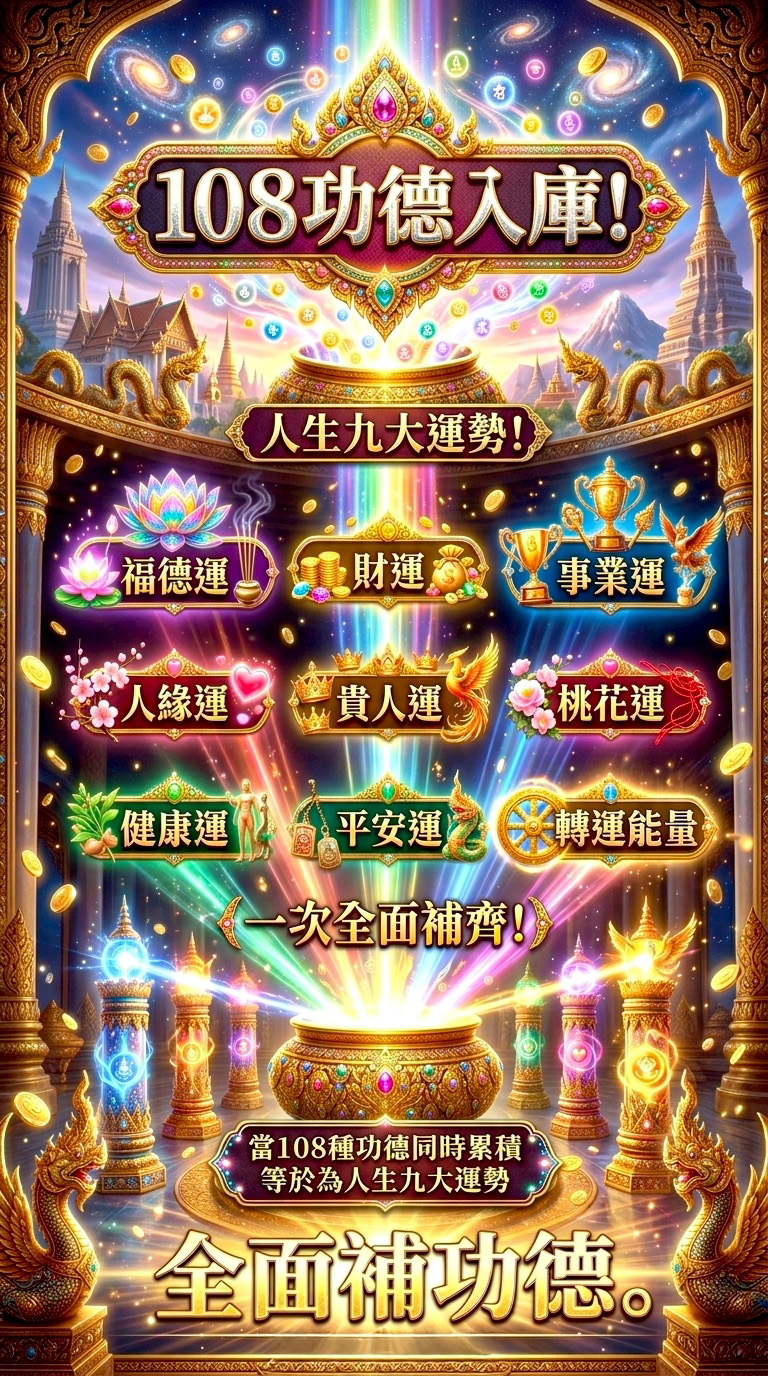 開運NOW-《108種無上功德法會》至尊王炸版_送玉佛佛牌 產品說明