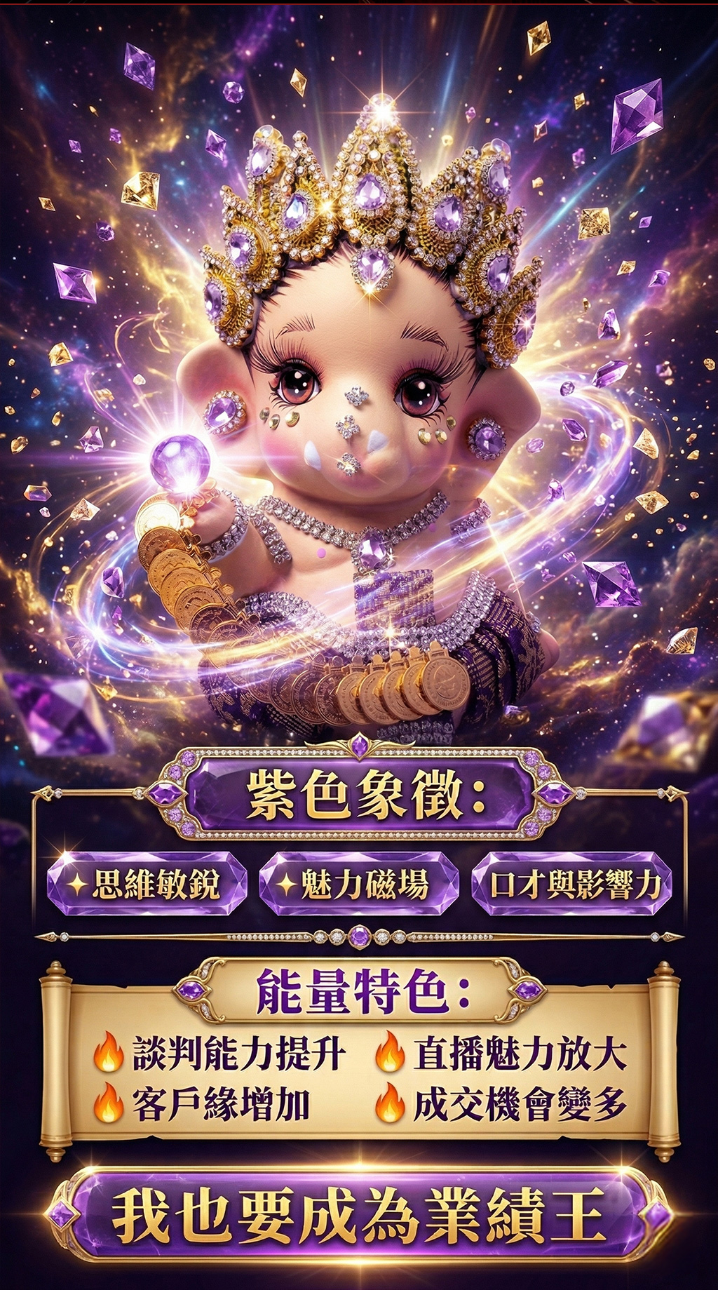 開運NOW-【預購】《無限智慧》限量版象神供奉尊(紫) 產品說明