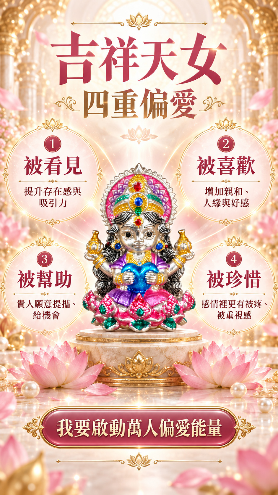 泰幸福-【乘願白富美】吉祥天女・萬人偏愛佛牌-粉(預購) 產品說明