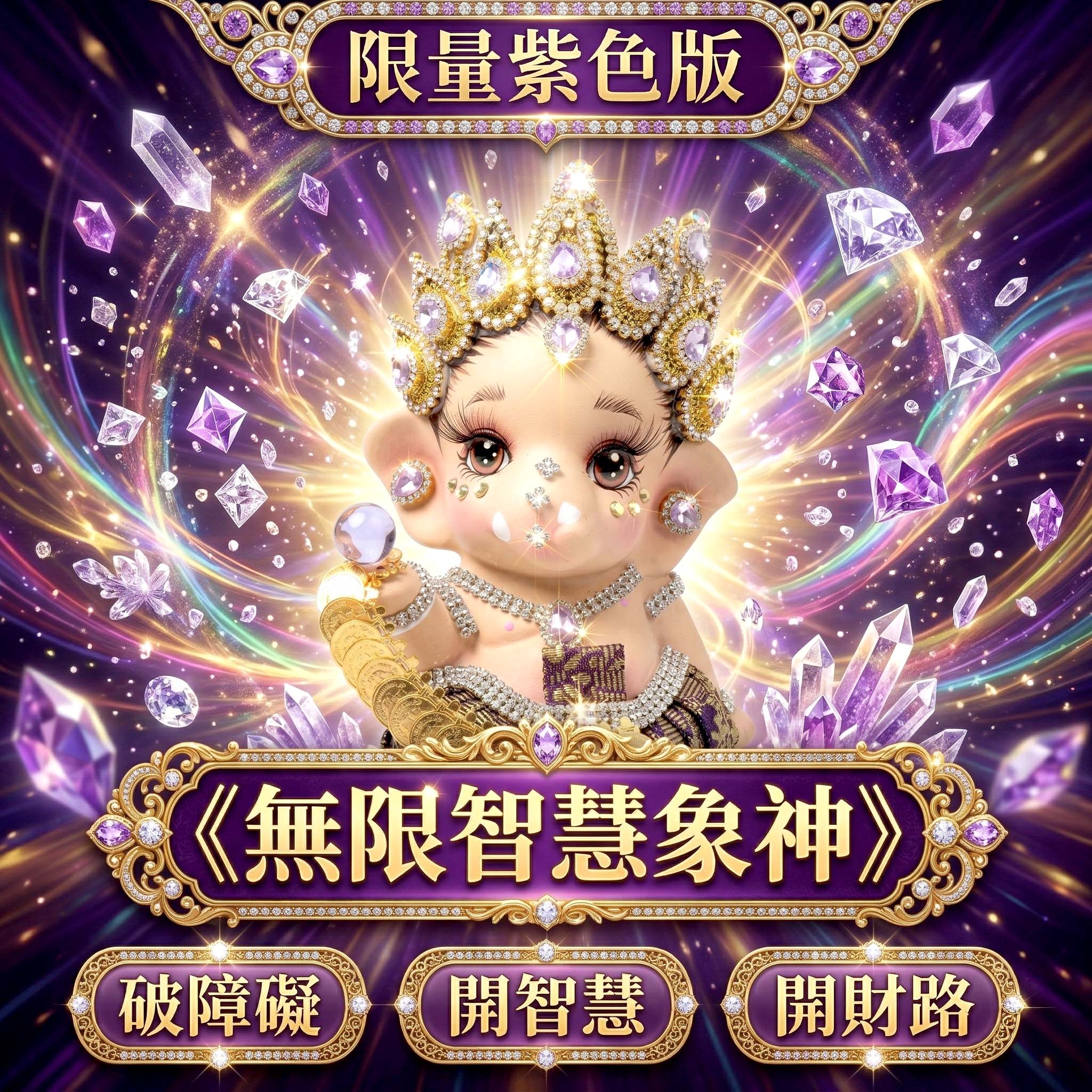 開運NOW-【預購】《無限智慧》限量版象神供奉尊（紫）＿