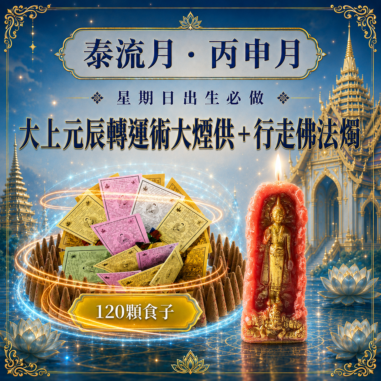 泰幸福-【星期日】丙申月・泰流月-大上元辰轉運術大煙供120顆食子＋