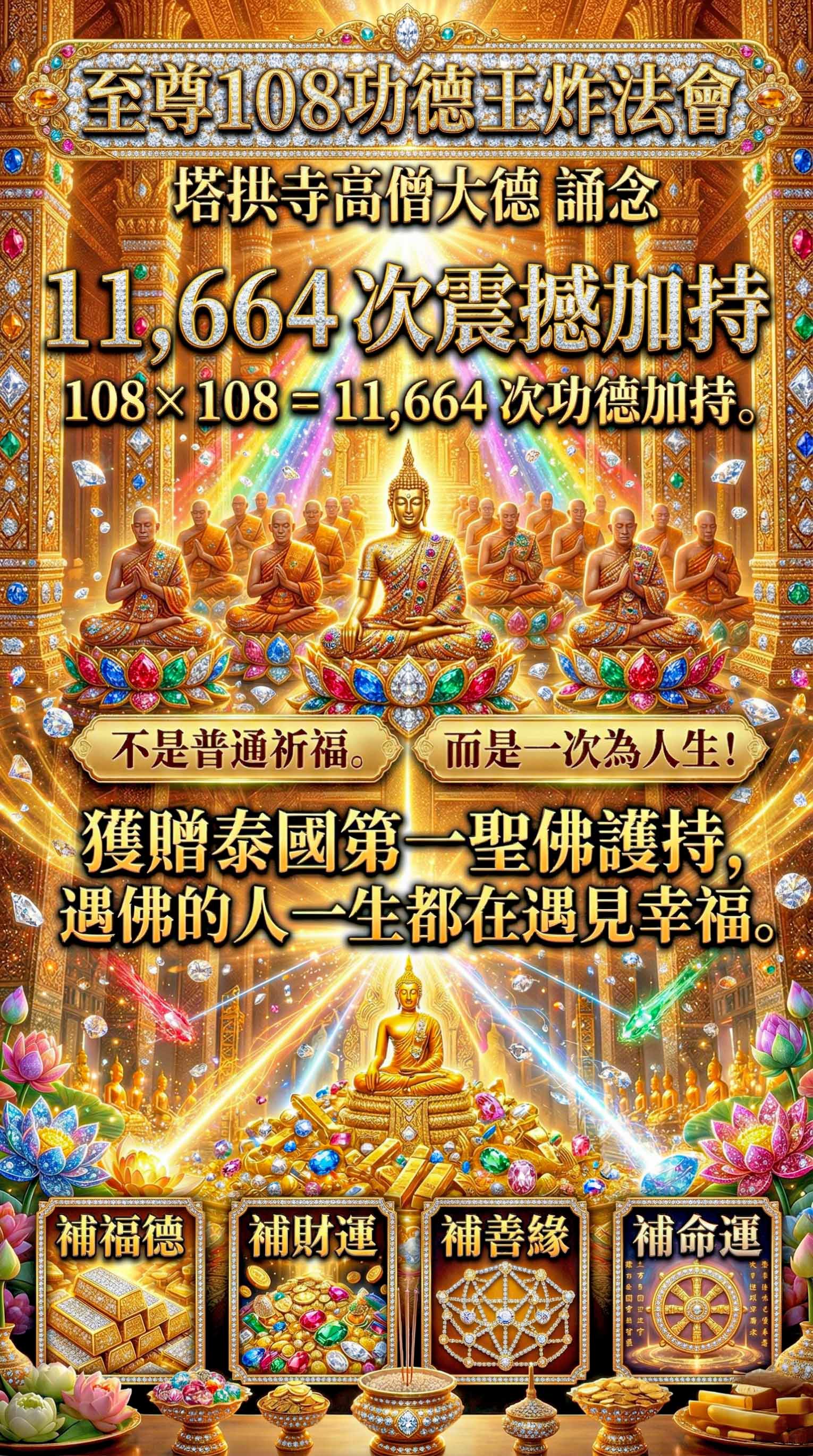 大辣天后宮-《108種無上功德法會》至尊王炸版_送玉佛佛牌 產品說明