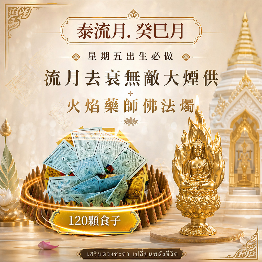 泰幸福-【星期五】泰流月・流月去衰無敵大煙供120食子＋火焰藥師佛蠟