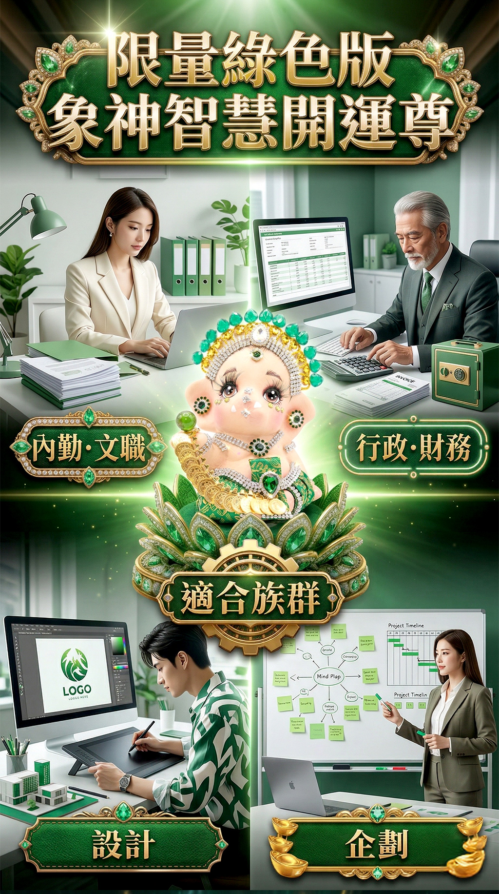 開運NOW-【預購】《無限智慧》限量版象神供奉尊（綠） 產品說明