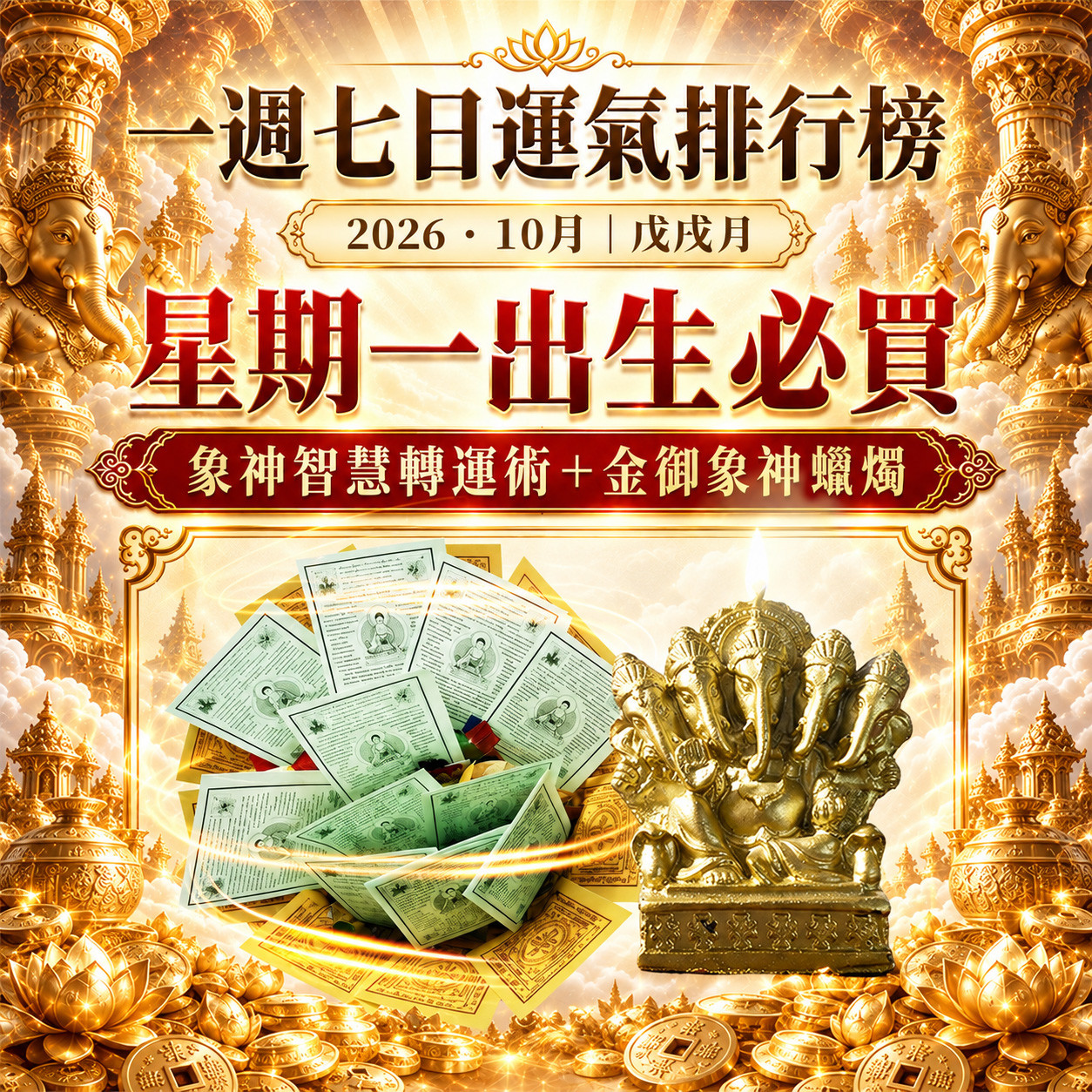開運NOW-【星期一】戊戌月・泰流月-象神智慧轉運術＋金御象神蠟燭