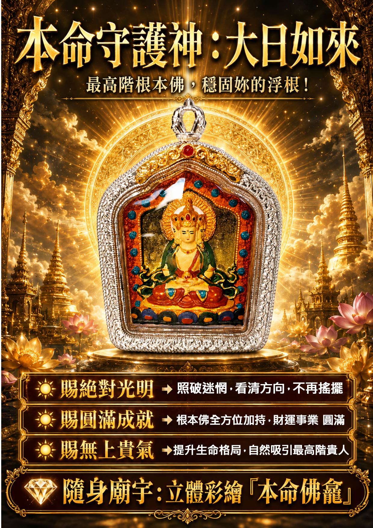 開運NOW-【開運珍藏】大日如來守護佛牌-預購 產品說明