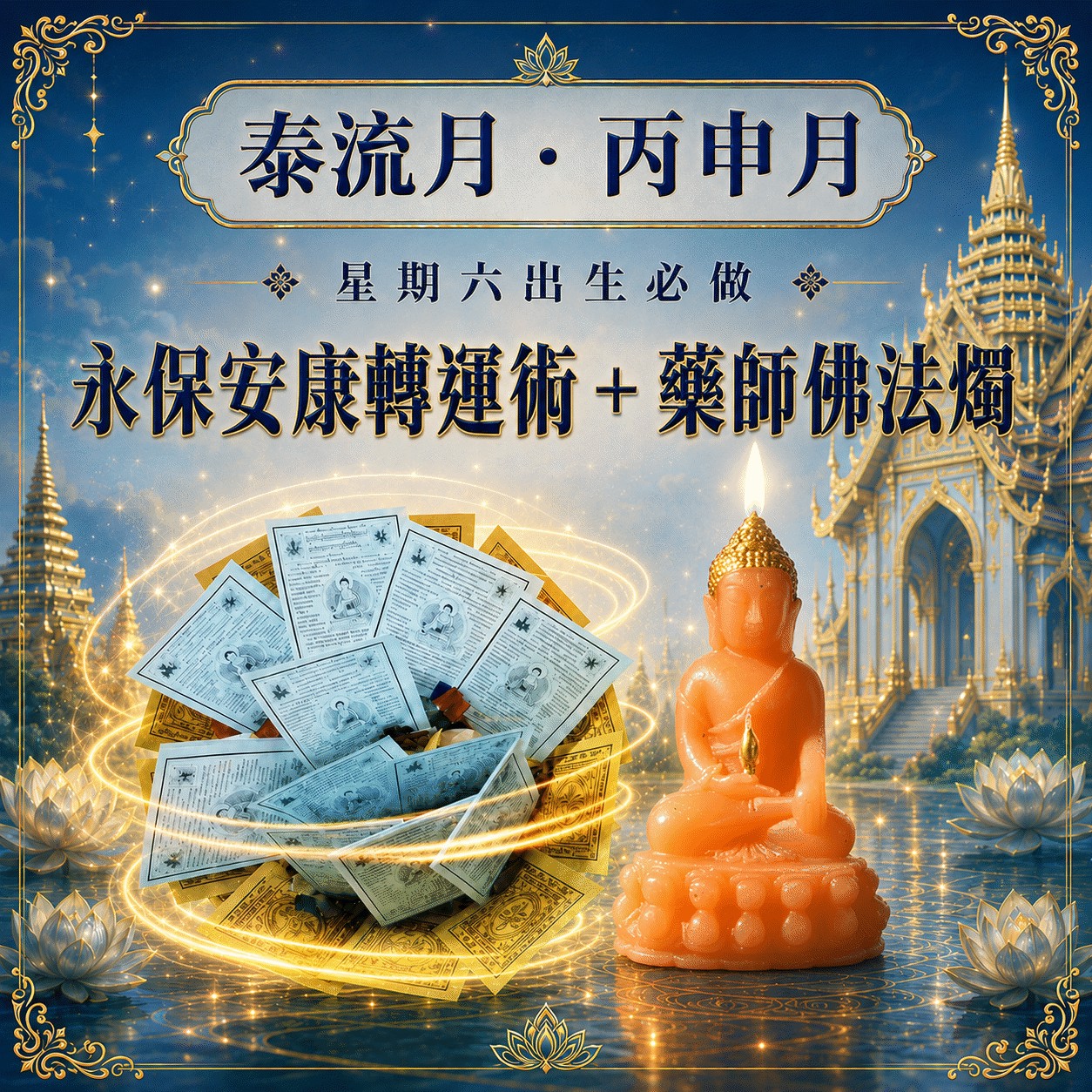 泰幸福-【星期六】丙申月・泰流月-永保安康轉運術＋藥師佛法燭 產品說明