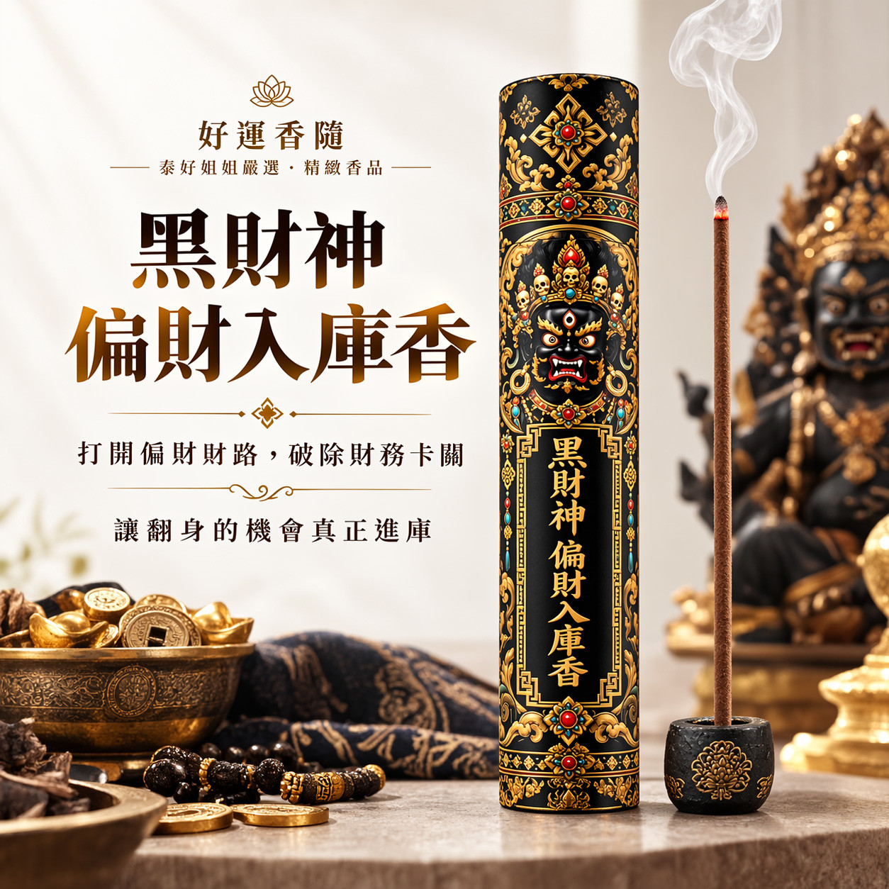 開運NOW-【好運香隨】黑財神・偏財入庫香(預購) 產品說明