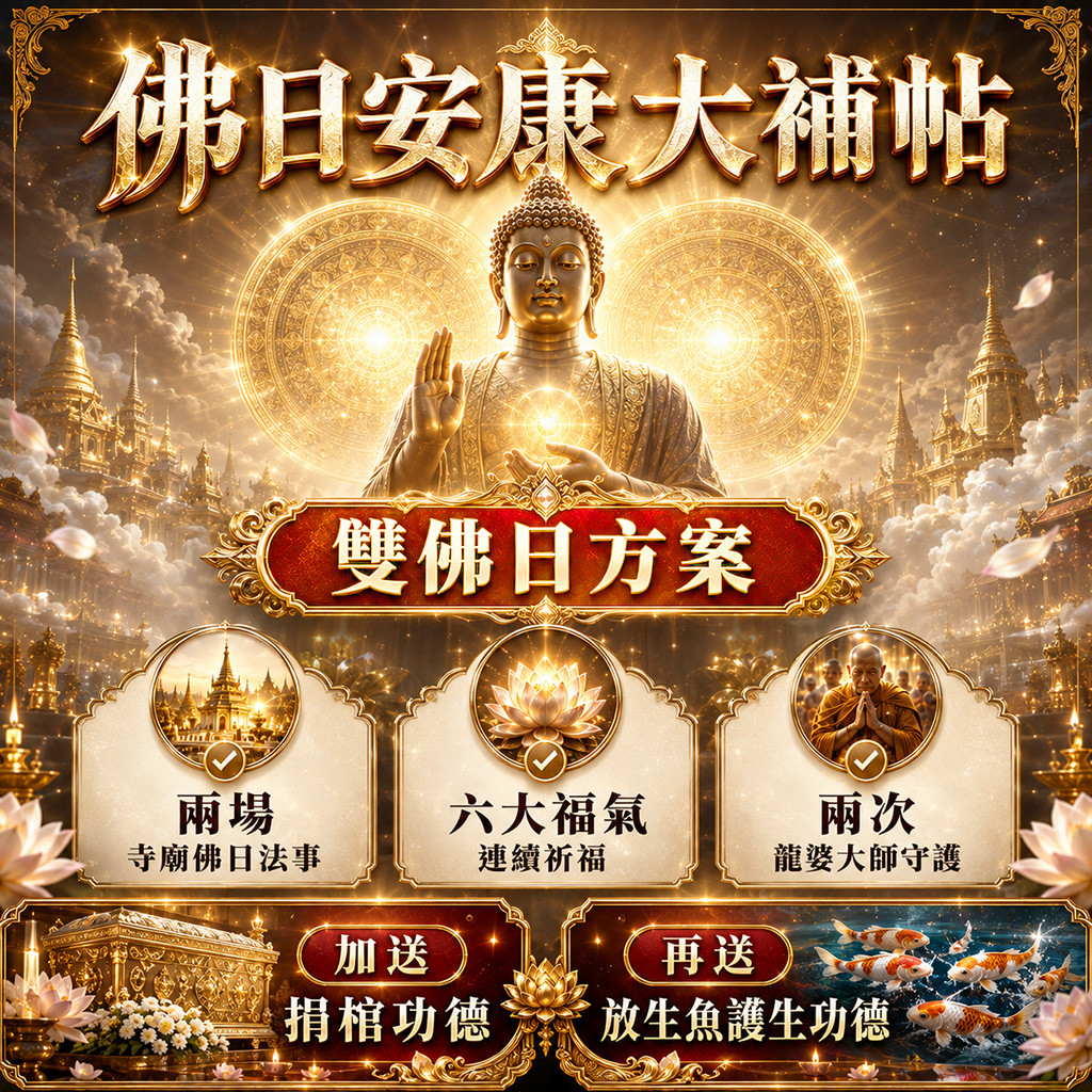 泰幸福-【佛日安康大補帖】雙佛日方案送捐棺與放生魚