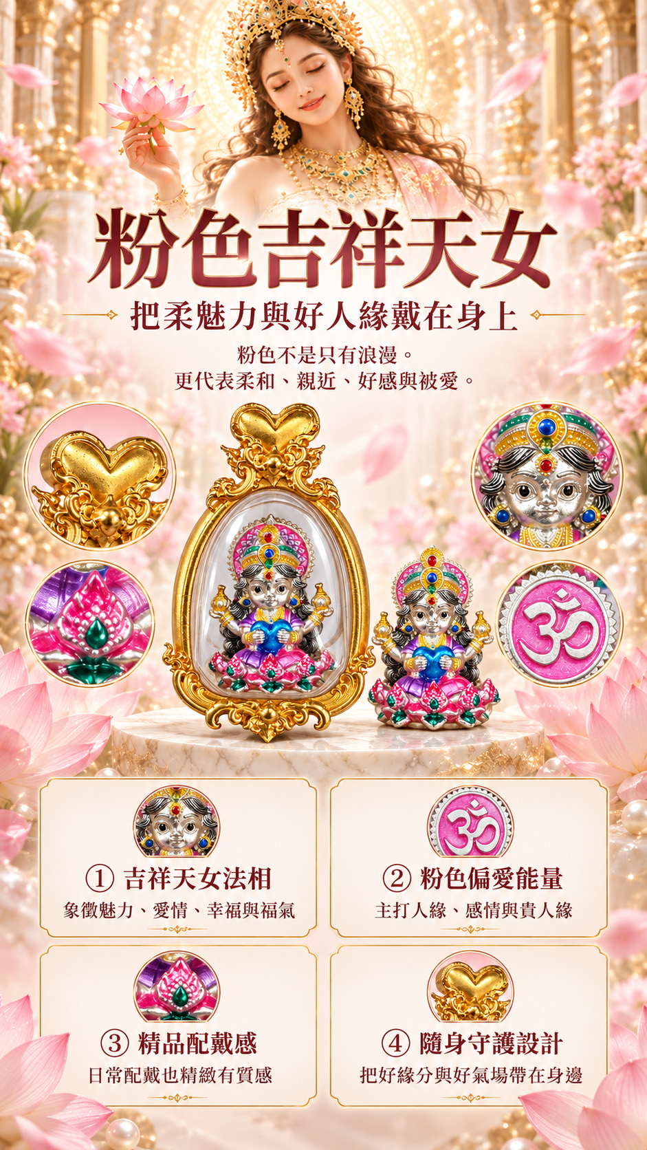 泰幸福-【乘願白富美】吉祥天女・萬人偏愛佛牌-粉(預購) 產品說明