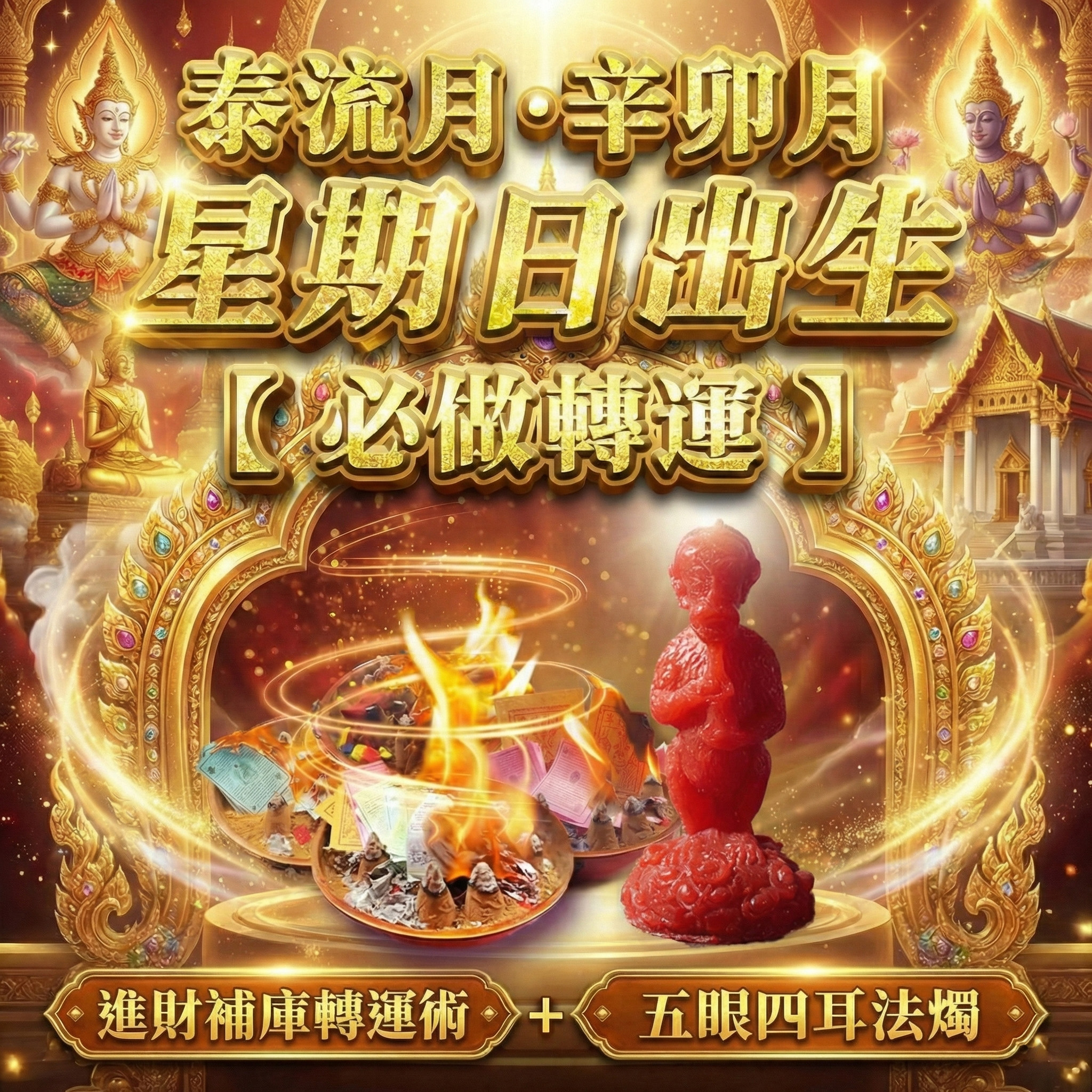 大辣天后宮-【星期日】泰流月・進財補庫轉運術+ 五眼四耳法燭 產品說明