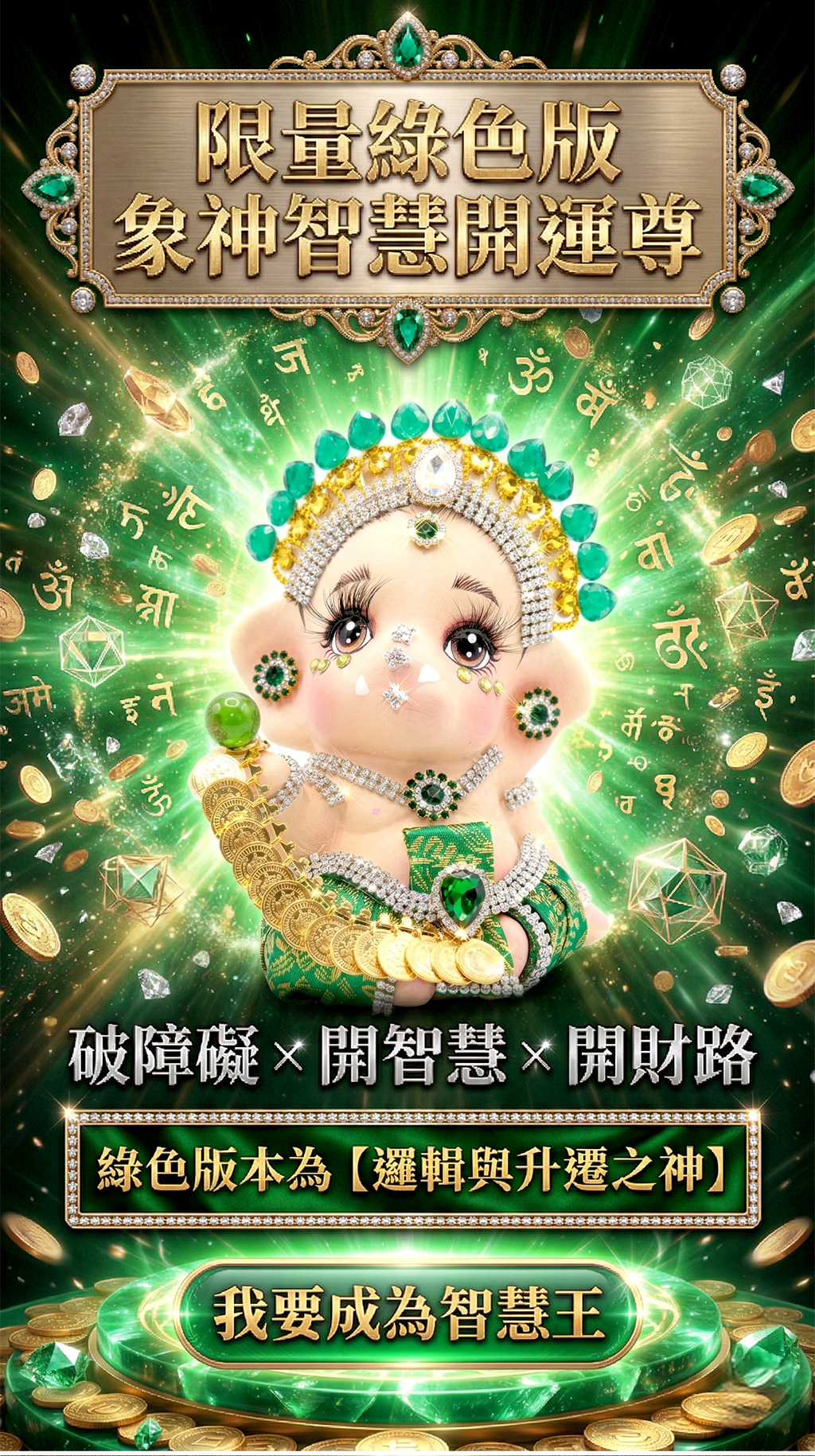 大辣天后宮-【預購】《無限智慧》限量版象神供奉尊(綠) 產品說明