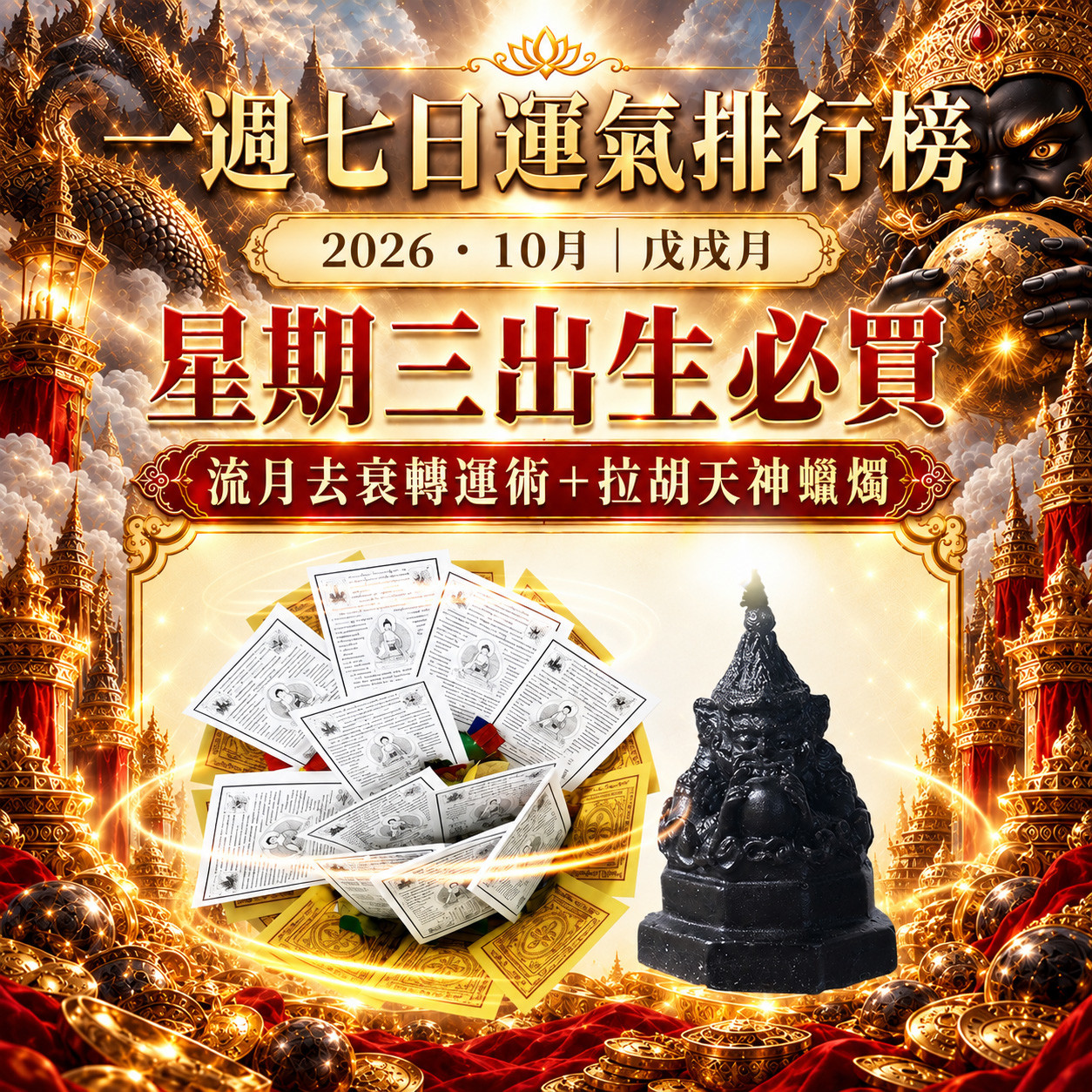 開運NOW-【星期三】戊戌月・泰流月-流月去衰轉運術+拉胡天神蠟燭 產品說明