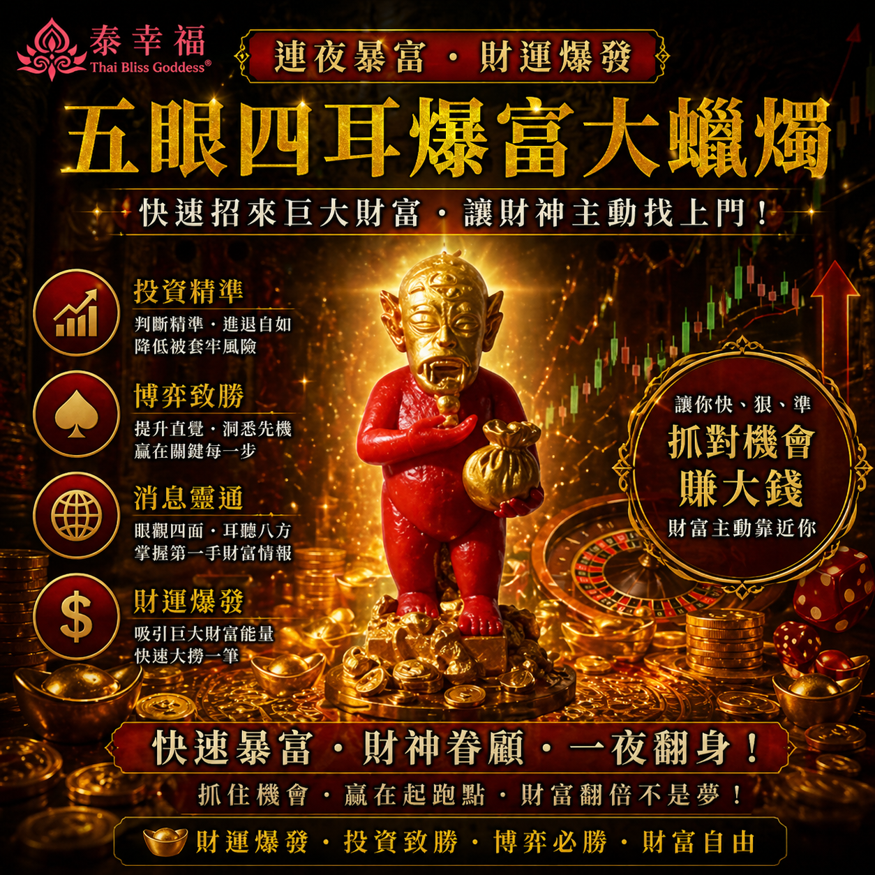 泰幸福-五眼四耳爆富大蠟燭（招財類）