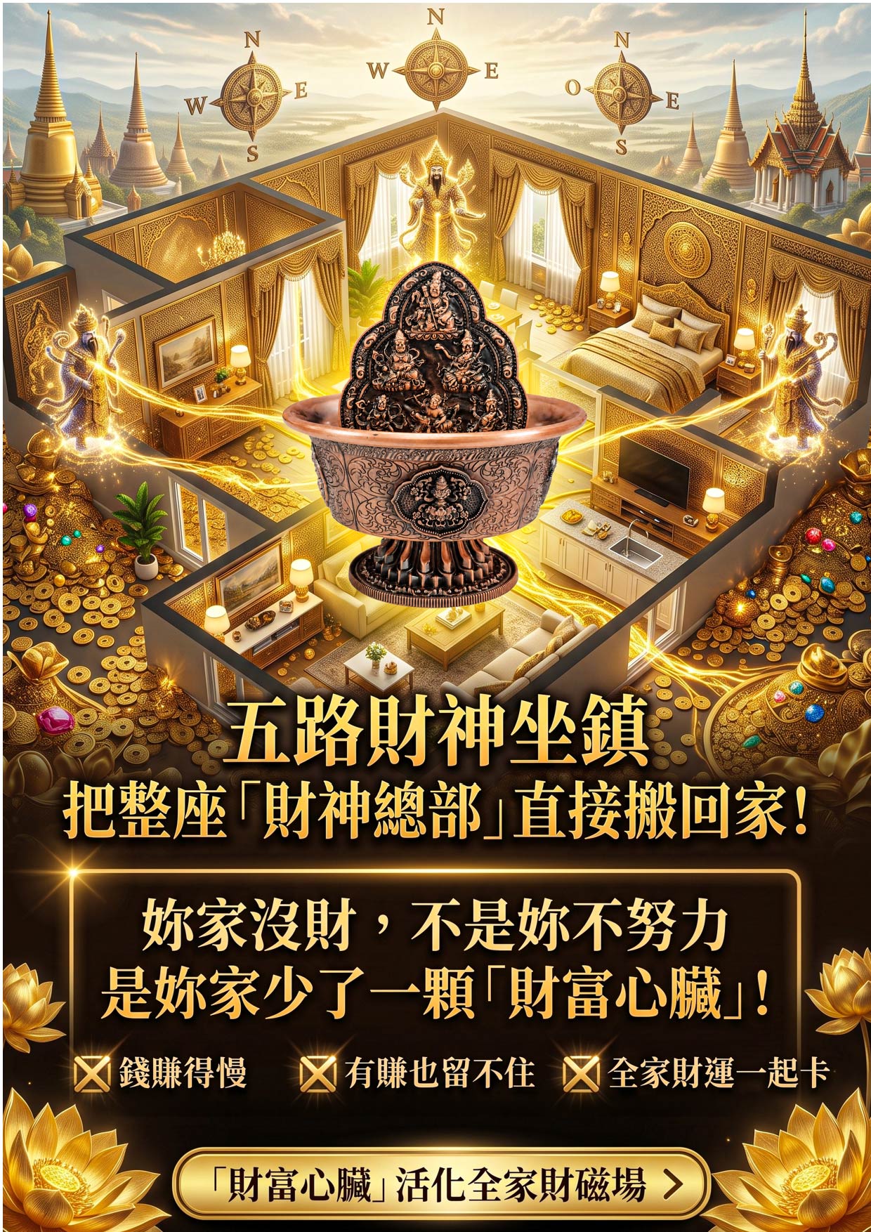 開運NOW-【開運珍藏】五路財神・黃金水供聚寶盆 - 預購 產品說明