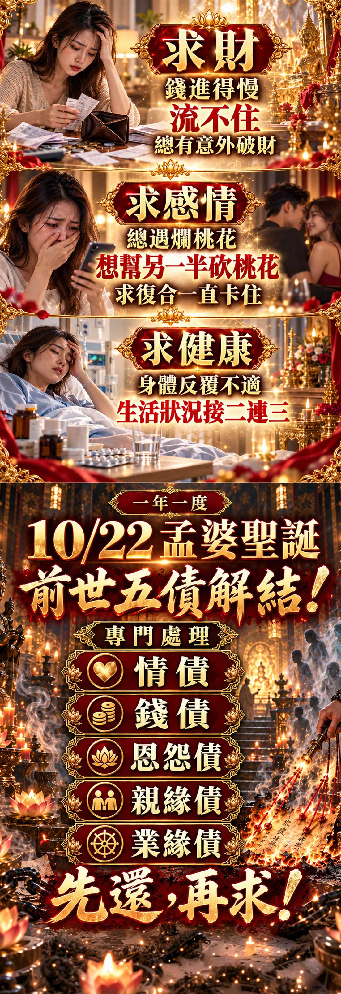開運NOW-孟婆聖誕・前世五債解結法會(高階客製版) 產品說明