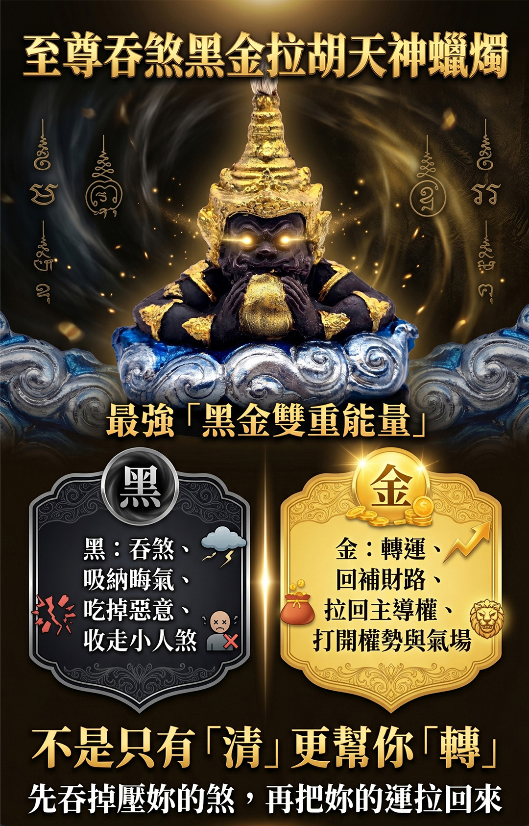 泰幸福-至尊吞煞黑金拉胡天神蠟燭 產品說明