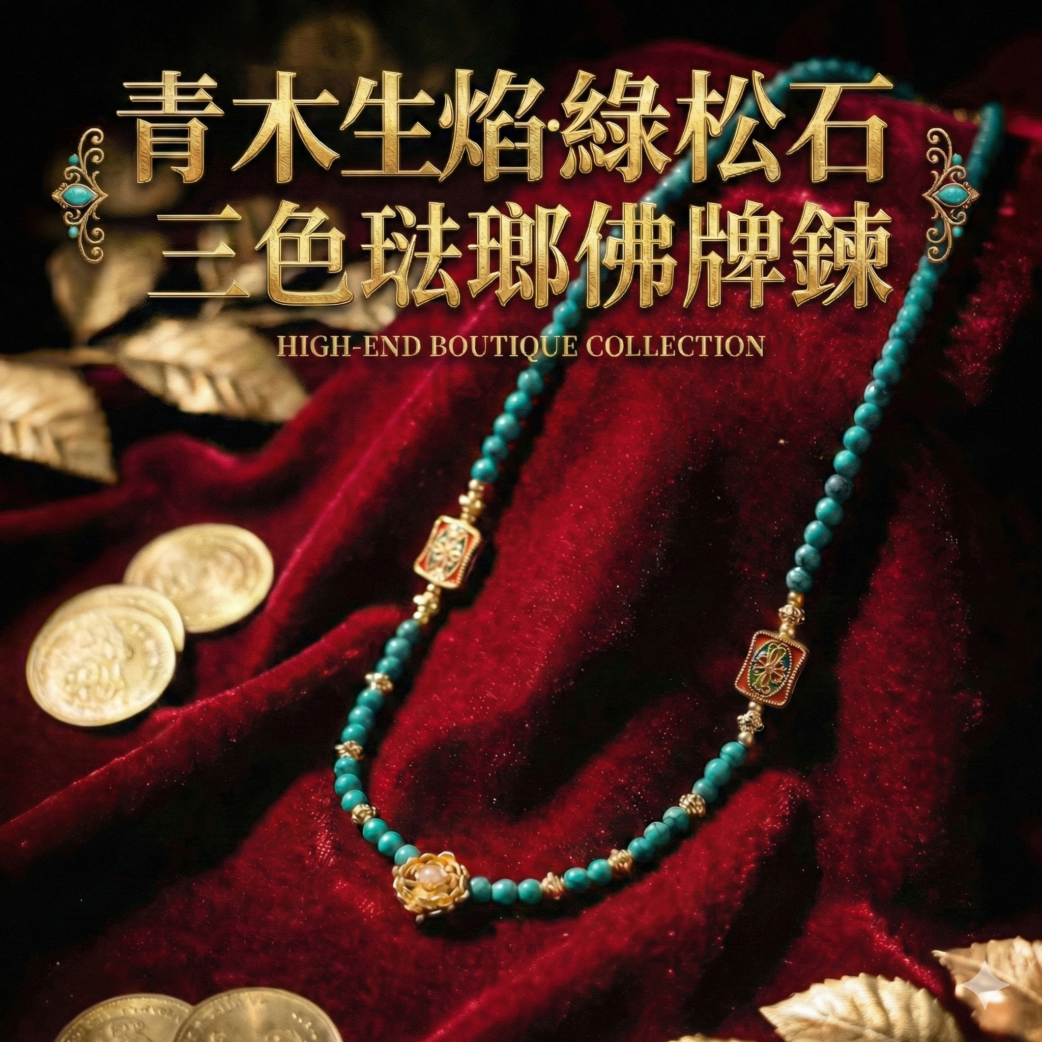 開運NOW-【青木生焰・綠松石三色琺瑯佛牌鍊】 產品說明