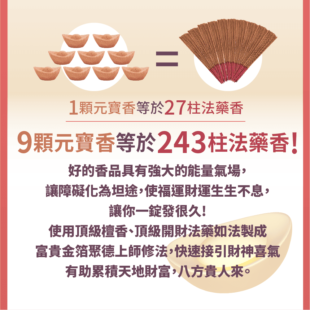 大辣天后宮-【一粒萬倍日.快速進財法】元寶香9顆-代燒