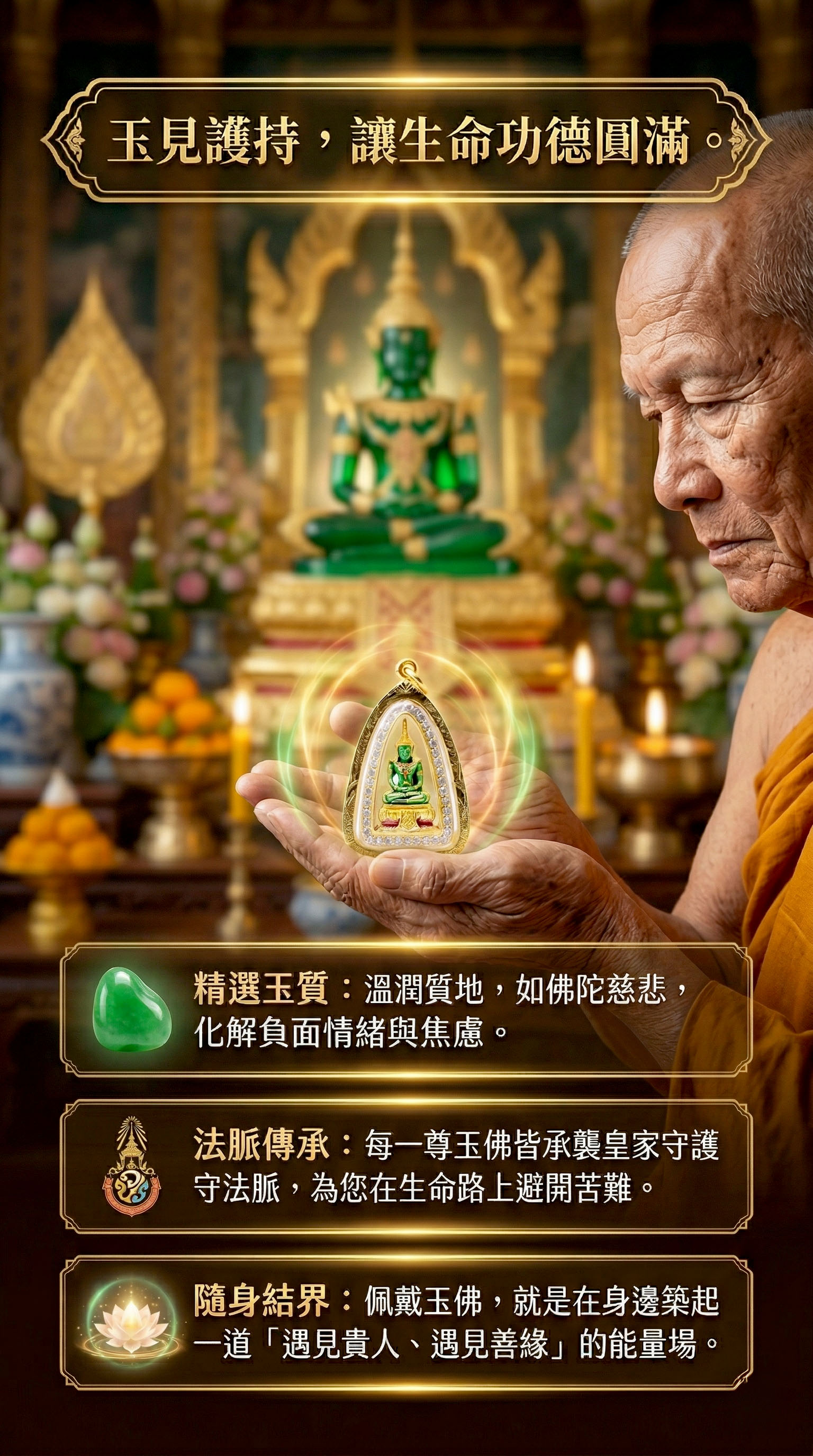 開運NOW-【絕世珍稀 · 玉見福報】泰國皇室級守護玉佛佛牌 產品說明