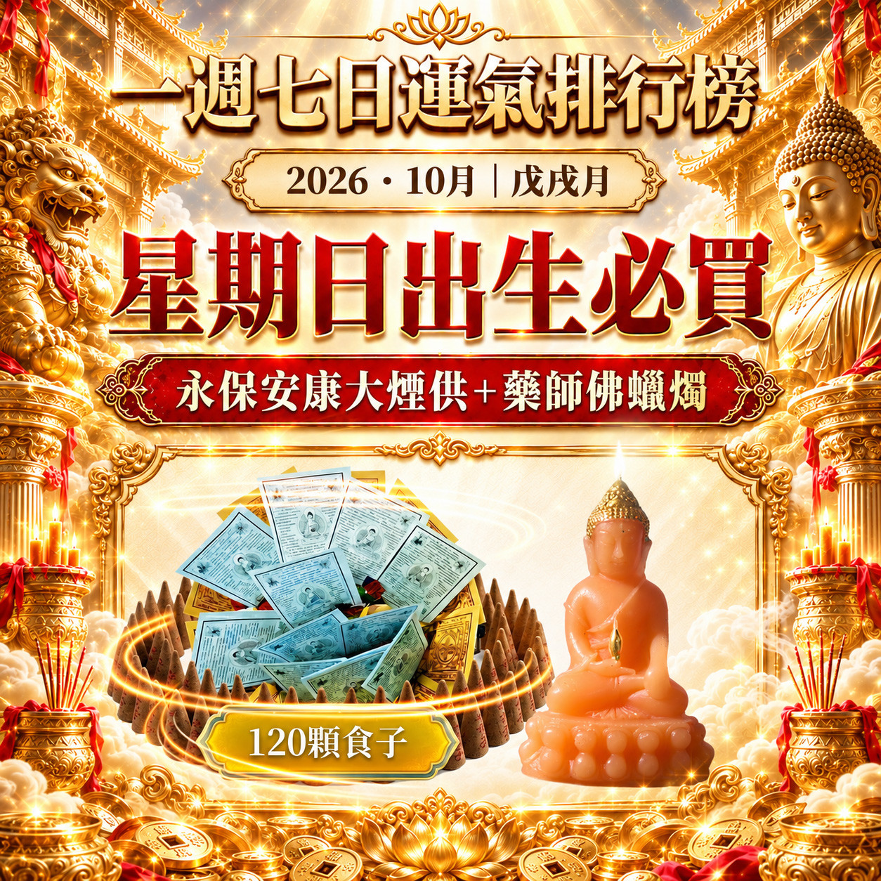 開運NOW-【星期日】戊戌月・泰流月-永保安康大煙供120_顆食子＋藥師