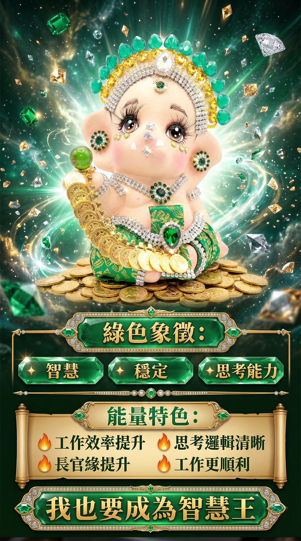 開運NOW-【預購】《無限智慧》限量版象神供奉尊（綠） 產品說明