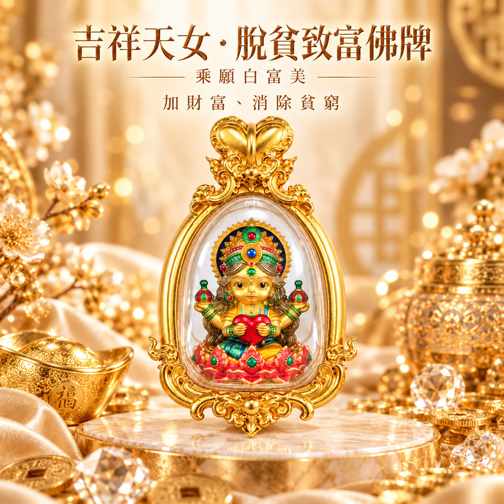 泰幸福-【乘願白富美】吉祥天女・脫貧致富佛牌-金-預購