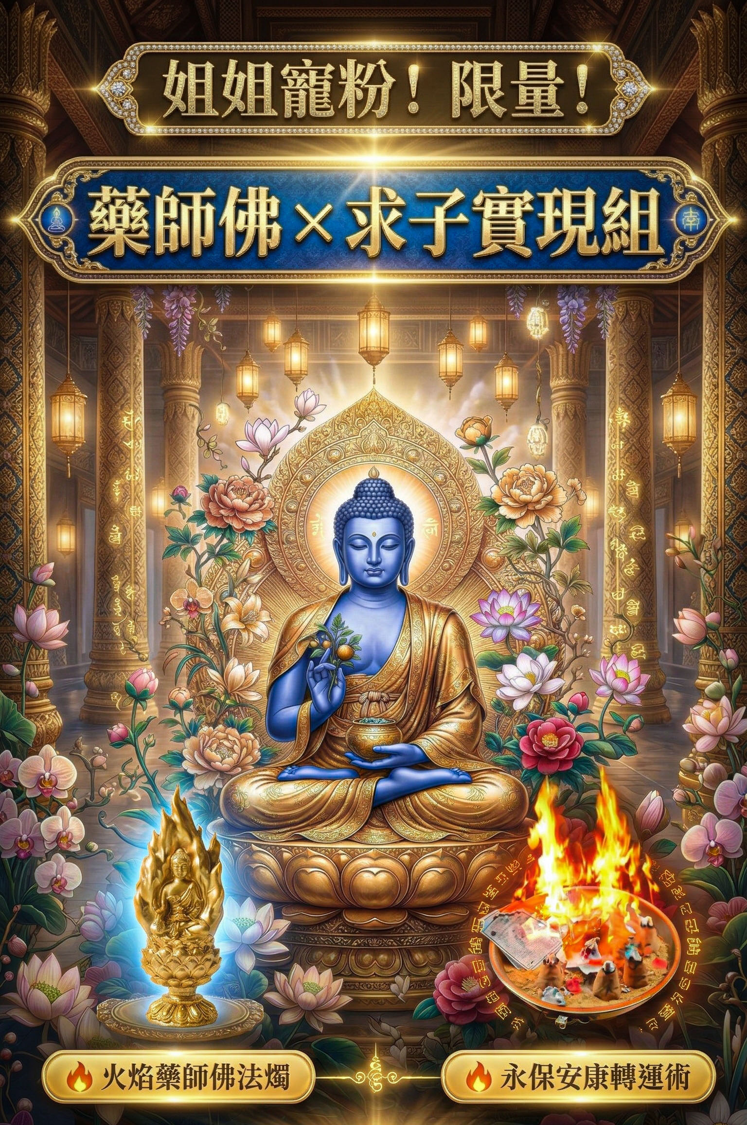 大辣天后宮-火焰藥師佛x求子實現組 產品說明
