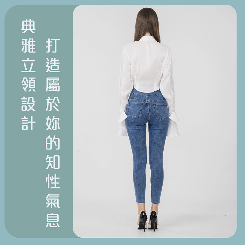 Sdare S'dare 珍珠光澤立領短版緞面襯衫-珍珠白